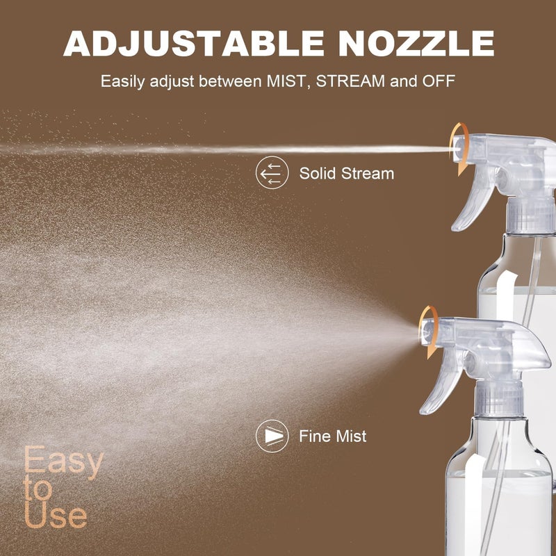 Airbee Plastic Spray Bottles (2-Pack, 16.9 Oz) Heavy Duty Spraying, Mist & Stream, Empty Water Sprayer Bottle for Cleaning Solutions, Essential Oils, Hair, Plants, BBQ, Dog Cat Behavior Correction (Clear) - Image 3
